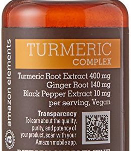 Amazon Elements Turmeric Complex with Black Pepper and Ginger, Curcumin Supplement, 65 Capsules