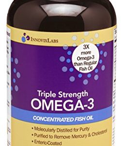 Triple Strength OMEGA-3 (by InnovixLabs). Concentrated Fish Oil, 900 mg Omega-3 per Pill. Enteric Coated, Odorless & Burp-Free. (200)