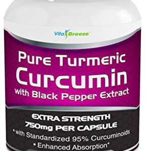 Turmeric Curcumin Complex with Black Pepper Extract - 750mg per Capsule, 180 Veg. Caps - Contains Piperine (For Superior Absorption and Tumeric Bio-availability) and 95% Standardized Curcuminoids