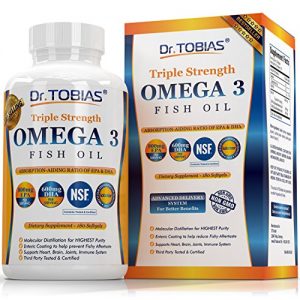 Dr. Tobias Omega 3 Fish Oil Triple Strength, Burpless, Non-GMO, NSF-Certified, 180 Counts