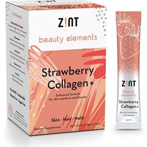 Zint Collagen Powder Peptides Beauty Water (Strawberry): Hydrolyzed Marine Collagen + Acai, Hyaluronic Acid, Glucosamine, Vitamin C - Sugar-Free, Anti-Aging Protein Drink, 30 Packets
