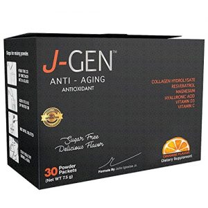J-GEN Orange Powder Drink Mix - Ultimate Anti-Aging, Antioxidant Formula with Collagen, Resveratrol, Hyaluronic Acid, Magnesium, Vitamin C 1000mg - Supports Hair, Skin, Nails and Joints - 30 Sachets