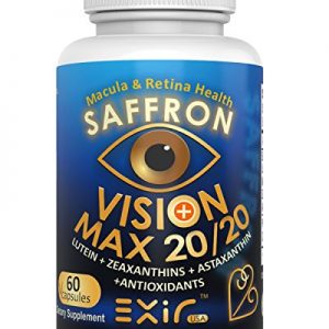 Premium Non-GMO Vision Max 20/20 Saffron Astaxanthin Lutein Meso-Zeaxanthin Zeaxanthins Proanthocyanidins Curcuminoids , 60 Vegi Capsules