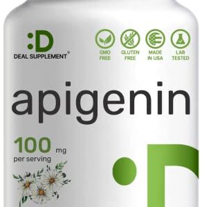 Apigenin 100mg Per Serving, 180 Capsules, 3 Months Supply, Apigenin Supplement, Third Party Tested, Non-GMO & No Gluten