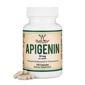 Apigenin Supplement – 50mg per Capsule, 120 Count (Powerful Bioflavonoid Found in Chamomile Tea for Relaxation, Sleep, and Mood) Senolytic Flavonols for Aging Manufactured in The USA by Double Wood