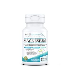 (90 Capsules), 2,253mg Per Serving, Providing 420mg Elemental Magnesium, L-Threonate, Bisglycinate Chelate, Malate, for Brain, Sleep, Stress, Cramps, Headaches, Energy, Heart, from Kappa Nutrition.