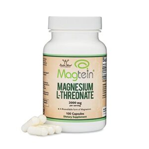 Magnesium L-Threonate Capsules (Original Magtein Formula – Patented and Clinically Studied) – High Absorption – Bioavailable Form for Cognitive Function and Nighttime Support – 2,000 mg – 100 Capsules