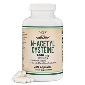 NAC Supplement N-Acetyl Cysteine (1,000mg Per Serving 500mg Per Cap, 210 Capsules) (Third Party Tested, Manufactured in The US) with Odor Masking Technology to Boost Glutathione Levels by Double Wood