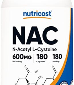 Nutricost N-Acetyl L-Cysteine (NAC) 600mg, 180 Capsules – Non-GMO, Gluten Free