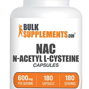 BulkSupplements.com NAC 600 mg Capsules (N-Acetyl Cysteine) – NAC Supplement – N Acetyl Cysteine 600mg – NAC 600mg – NAC Pills – Antioxidant Support – 1 NAC Capsule per Serving (180 Capsules)