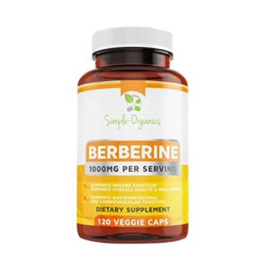 Simple-Organics Berberine 500mg (1000mg Per Serving) – 120 Capsules- Supports Healthy Immune Function, Gastrointestinal & Overall Wellness
