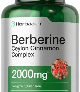 Berberine Plus Ceylon Cinnamon | 2000mg | 120 Veggie Capsules | Vegetarian, Non-GMO & Gluten Free Supplement | Berberine Complex | by Horbaach