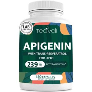 Apigenin Supplement with Resveratrol for Superior Bioavailability– 50mg Apigenin for Sleep, NAD, Mood, Healthy Aging & Prostate Health Support– Complements Magnesium Threonate, Bisglycinate & Theanine